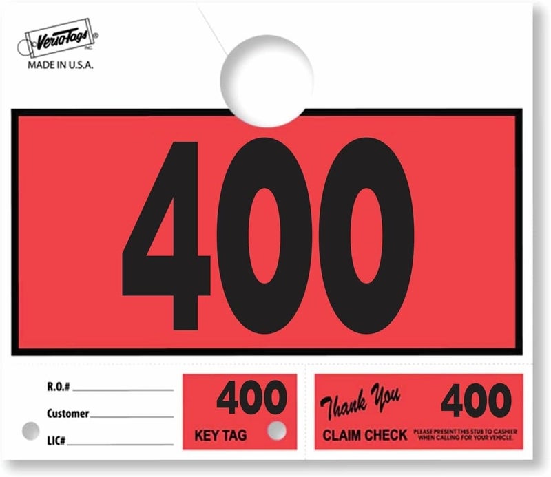 Versa-Tags 100 Car Dealer Service Hang Tags Service Dispatch Numbers, Repair Department Numbered Key Tags for Mechanic Body Shop - Image 1